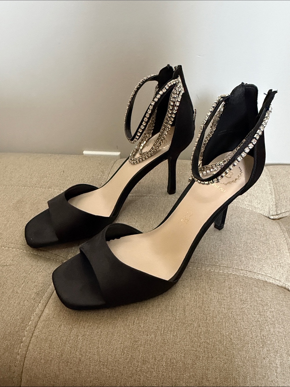 le chateau Black Rhinestone-Embellished Stiletto Sandals